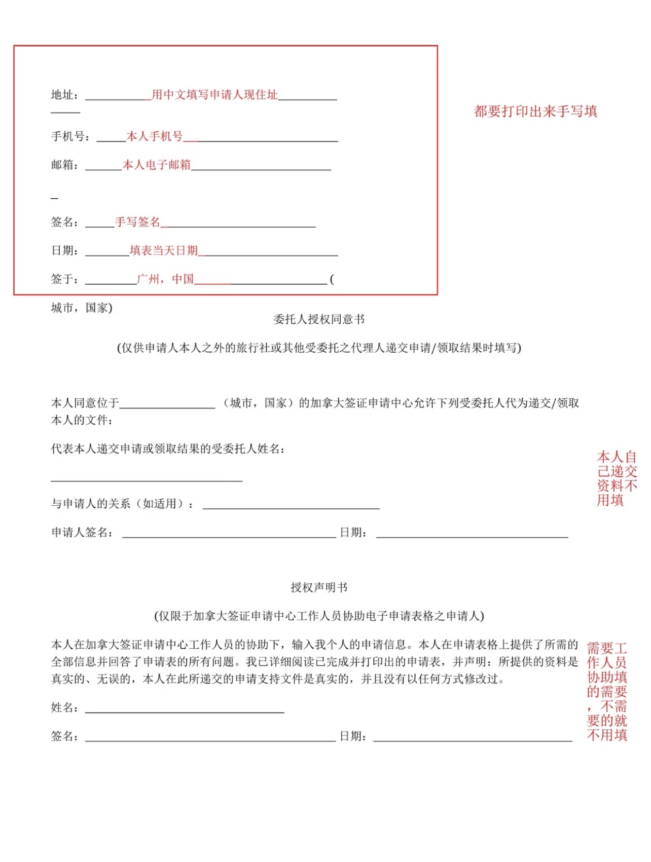 加拿大签证申请中心服务同意书填写样本第 2 页